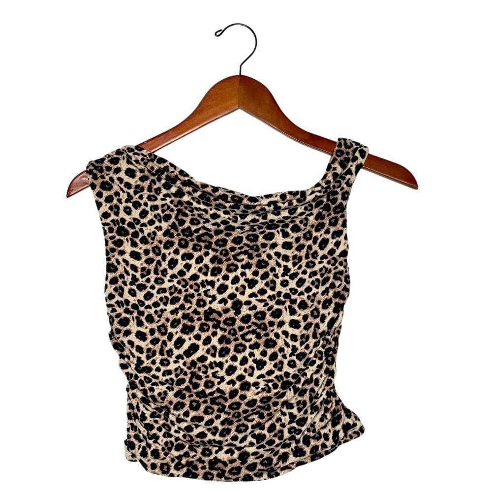 SUUKSESS Double Lined Leopard Print Crop Top, Ruched Side, One Shoulder Size S - Picture 3 of 8